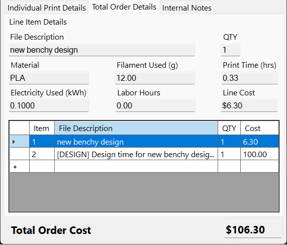 Line Items Table Screenshot